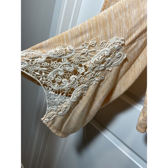 Charming Charlies Peach Top Large Lace Tie Long Sleeve Blouse Shirt L Flowy - Picture 3 of 9